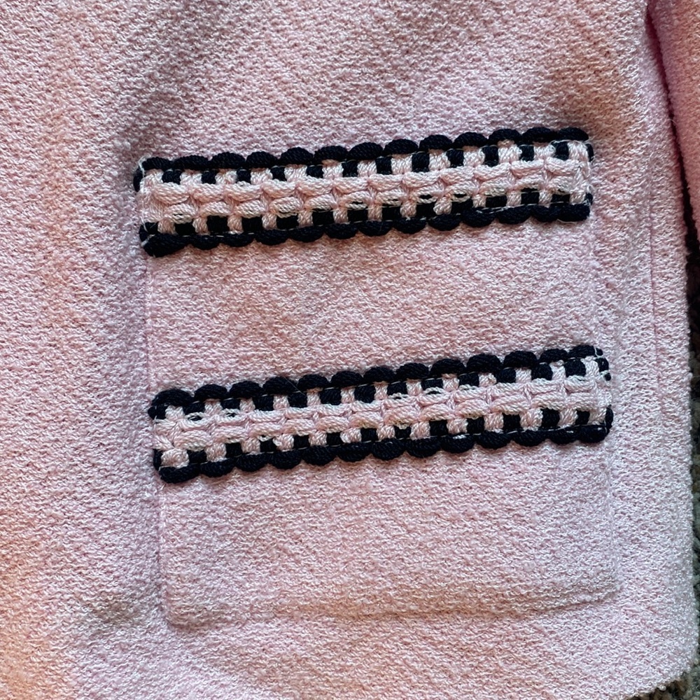 St. John Pink Textured Zip-Front Knit Blazer with Black Trim - Picture 3 of 3
